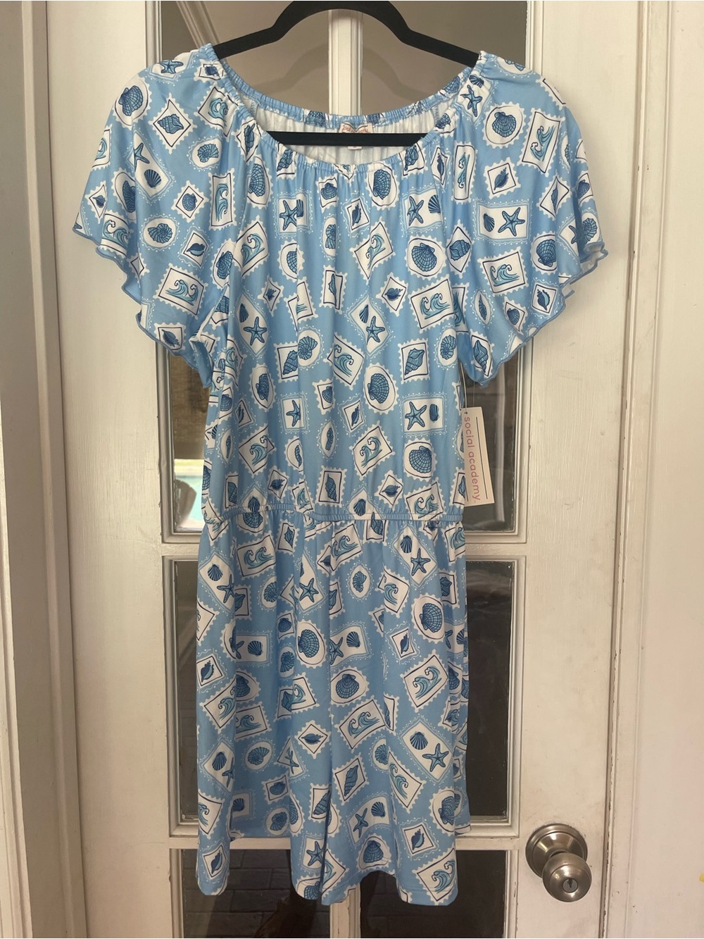 Social Academy Girls' Light Blue Shell-Print Romper